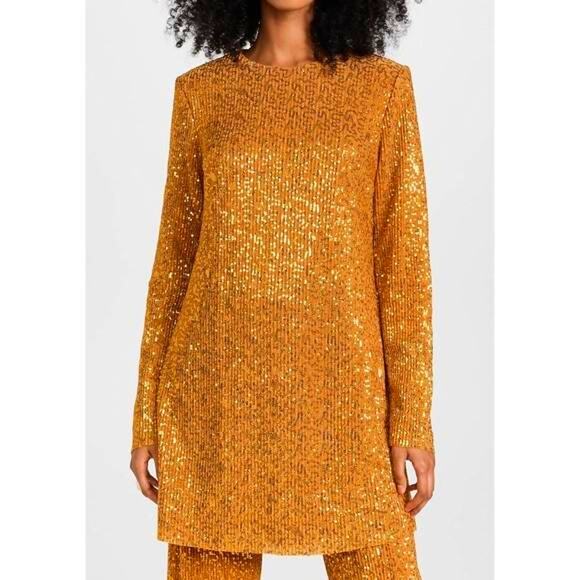 STINE GOYA Dresses & Skirts - NWOT STINE GOYA Odis Gold Sequined Designer Plissé-Knitted Mini Dress SZ XS & S